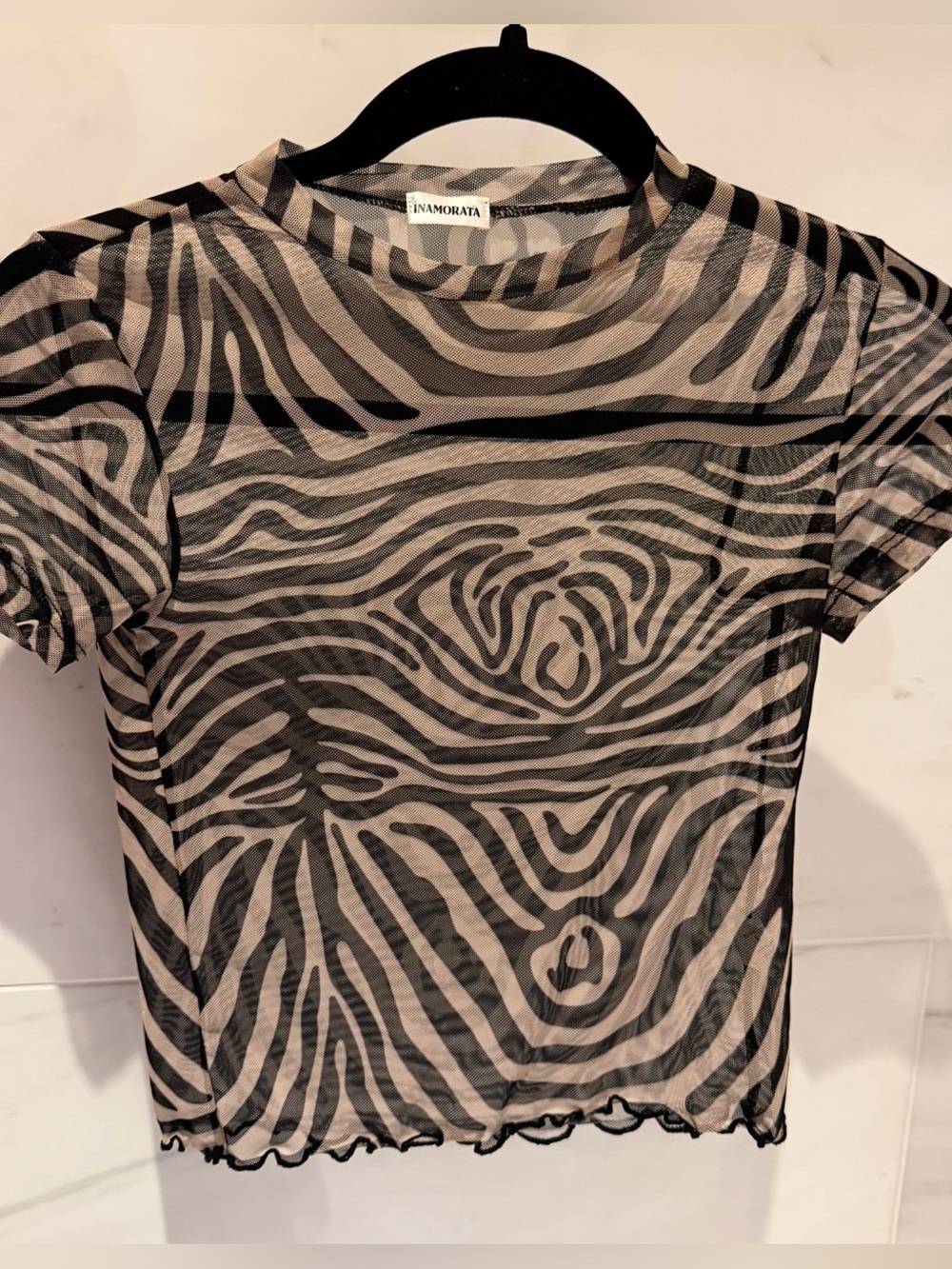 Inamorata Boutique Mesh See Through Zebra Print Crop Top Women’s Small Animal